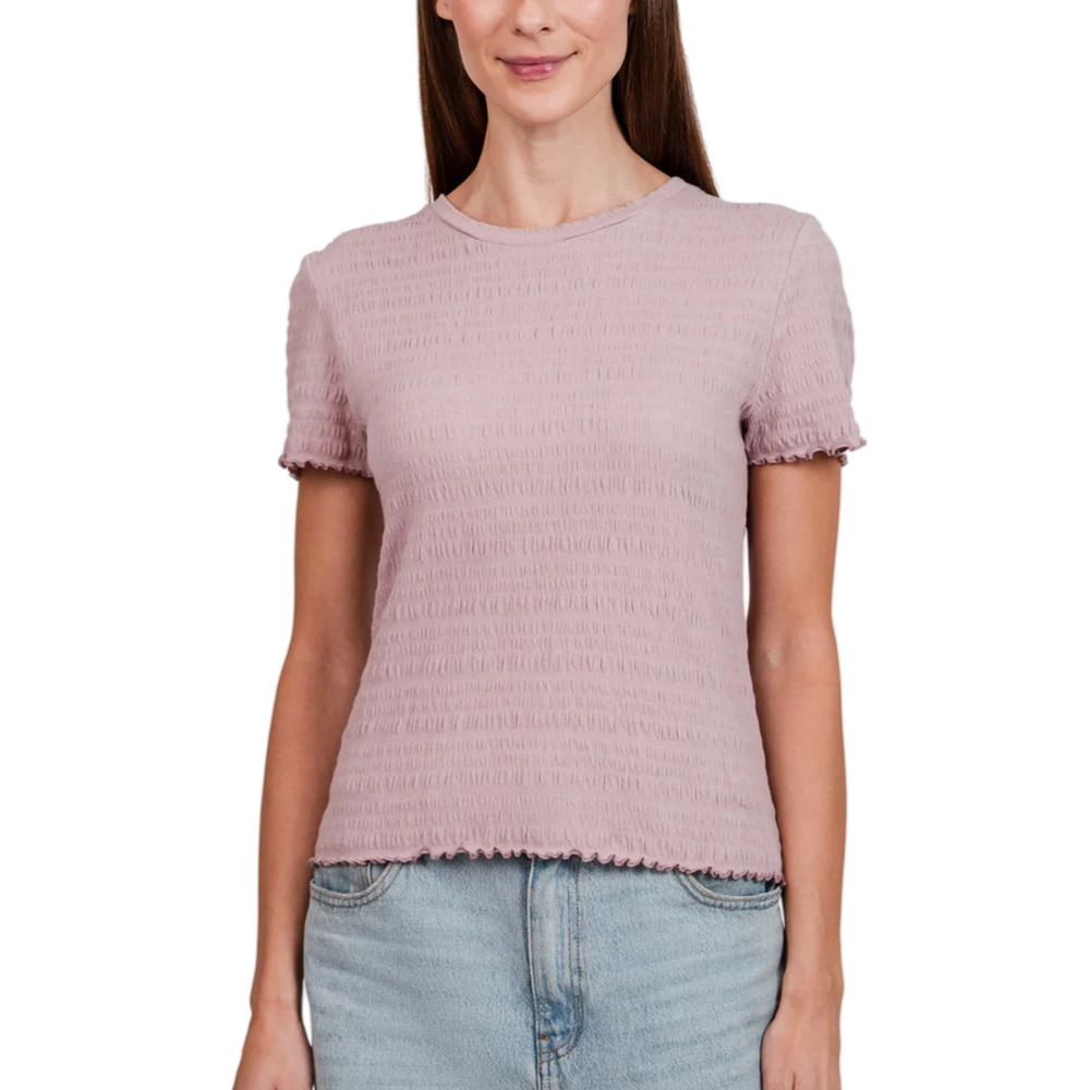 NWT Kersh Women's Frilled Edges Textured Cotton Blend Tee Top